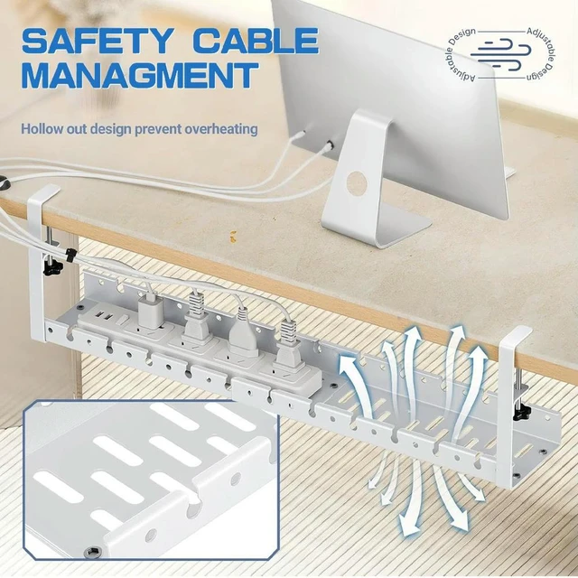 Alt view image 3 of 3 - Expandable Under Desk Cable Management Tray Heavy Duty Under Desk Cable Shelf Cable Tray Basket for Power Strip Adapter