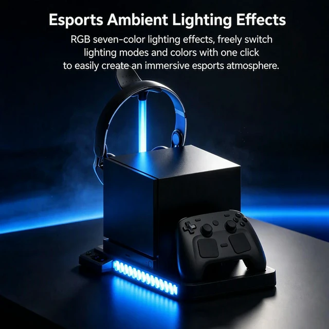 Alt view image 3 of 3 - Controller Charger Stand for Steam Machine RGB Ambient Light Dual-Speed Silent Fan Headset Hanger 4-Port USB