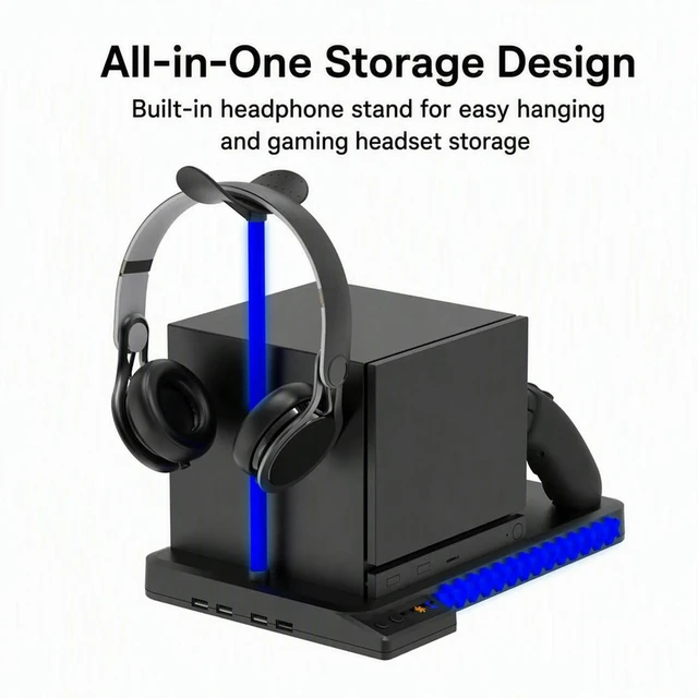 Alt view image 2 of 3 - Controller Charger Stand for Steam Machine RGB Ambient Light Dual-Speed Silent Fan Headset Hanger 4-Port USB