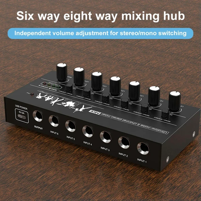 Alt view image 2 of 3 - 6-Channel Mini Audio Mixer DC 5V Line Mixer Easy Operation Stereo Mixer for Guitars Bass Keyboards and Stage Mixing