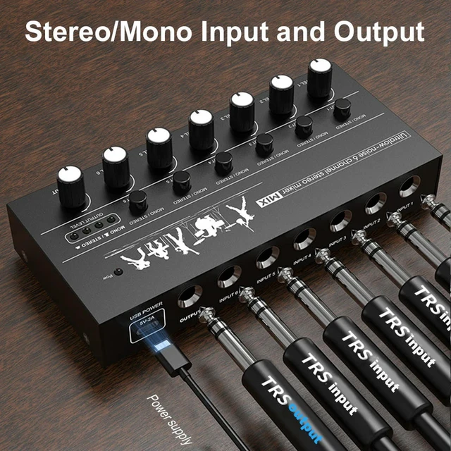 Alt view image 3 of 3 - 6-Channel Mini Audio Mixer DC 5V Line Mixer Easy Operation Stereo Mixer for Guitars Bass Keyboards and Stage Mixing