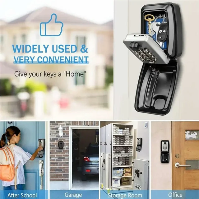 Alt view image 2 of 3 - Key Lock Box Outdoor Home Key Organizer No Key Needed, Weatherproof Security Key With Secret Code Combination Wall Mount