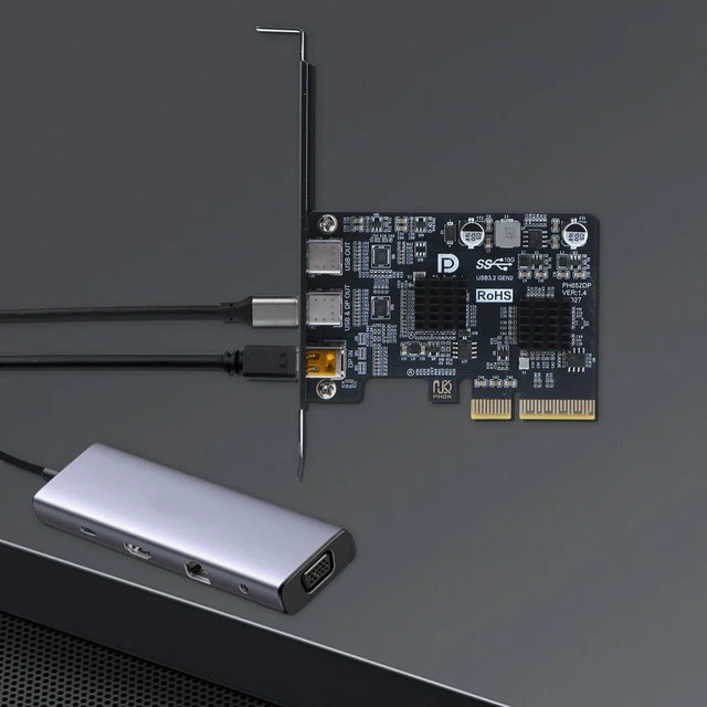 Alt view image 2 of 6 - Type-C Expansion Card ASM3142 Controller DP 4K Video Adapter Converter Dual USB-C Port Docking Station for Desktop