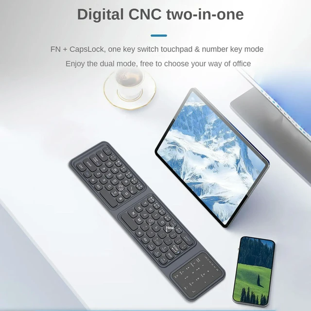 Alt view image 3 of 6 - Bluetoot-compatible 5.0 Multi-Function Keyboard Foldable Folding Keyboard Keypad for iPad Tablet phone Laptop PC