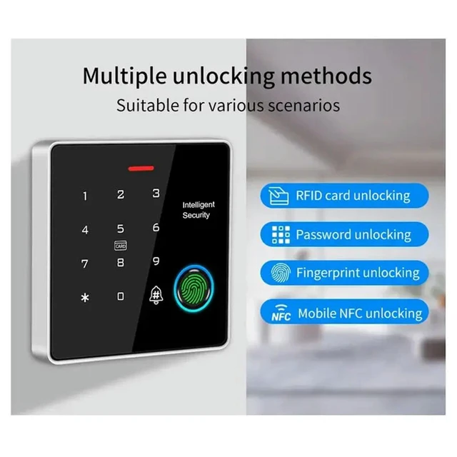 Alt view image 3 of 3 - Dual Frequency RFID Access Control System 125Khz+13.56Mhz - Password, Card, Fingerprint Options, IP67 Waterproof