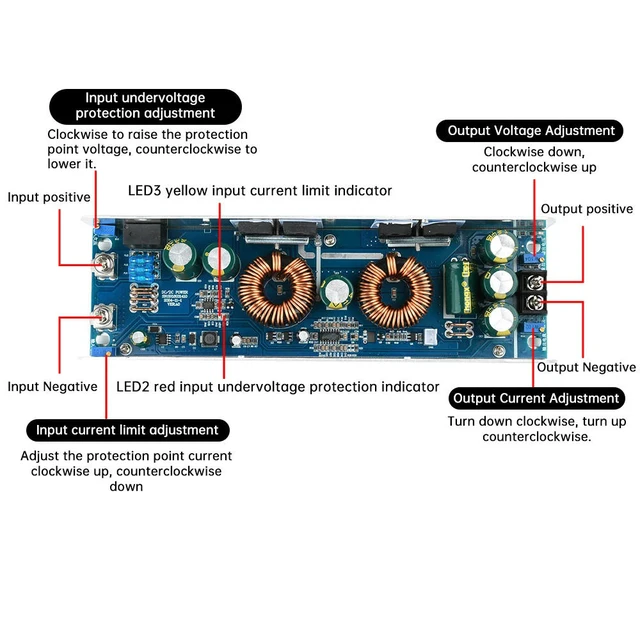 Alt view image 3 of 3 - 1000W DC Boost Constant Voltage Constant Current Adjustable Power Module 12-75V To 12-85V DC-DC Boost Module