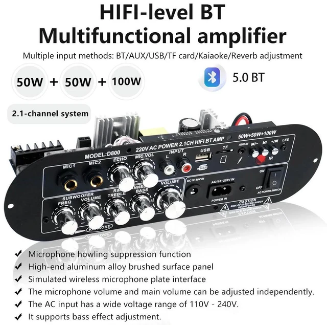 Alt view image 3 of 6 - D800 Bluetooth Amplifier Board 2.1 Channel 50W+50W+100W High Power Output Home DIY AMP Module DC12-19V/AC110-220V