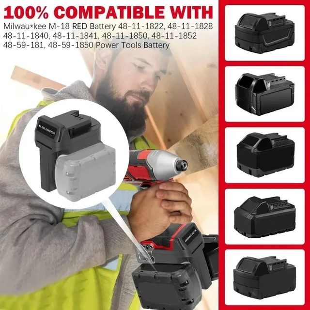 Alt view image 2 of 6 - For Milwaukee Two Packs 18V Li-ion Batteries Compatible with For Milwaukee 18V Li-ion Power Tool MIL18MIL 2 in 1 Adapter