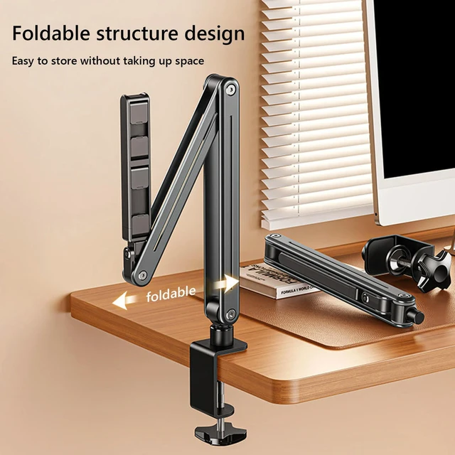 Alt view image 3 of 3 - Foldable Versatile Tablet Holder Stand Adjustable 360° Rotation Tablet Stand Aluminum Alloy Cantilever Lazy Mobile Phone Holder
