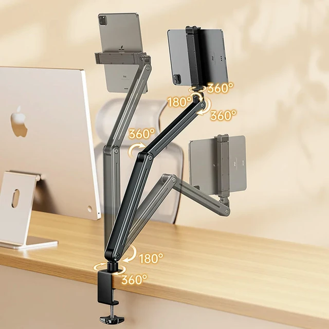 Alt view image 2 of 3 - Foldable Versatile Tablet Holder Stand Adjustable 360° Rotation Tablet Stand Aluminum Alloy Cantilever Lazy Mobile Phone Holder