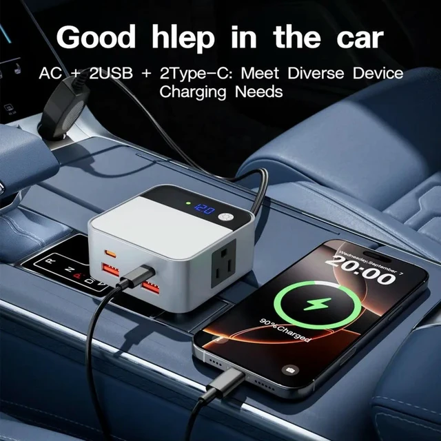 Alt view image 2 of 6 - 200W Fast Charging Port Car Socket Charger Adapter DC 12V To AC 110V Car Adapter Car Inverter for Camping and Road Trip