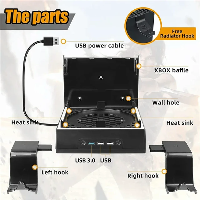 Alt view image 2 of 3 - Wall Mount Headphone Hanger Wall Shelf Bracket With Cooling Fan And 3 USB Port For Series X