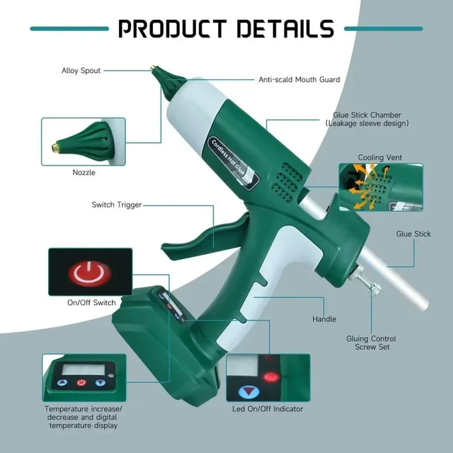 Alt view image 2 of 3 - Rechargeable Glue Gun Household DIY Repair Tool Electric Hot Melt Glue Machine for Bosch 18V Li-ion with 11mm Glue Stick