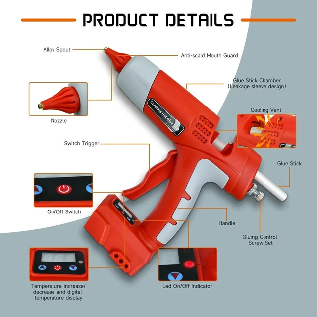 Alt view image 3 of 3 - DIY Tool Rechargeable Electric Handheld Hot Melt Glue Gun with 11mm Glue Stick for Milwaukee 18V Li-ion for Home Repairs