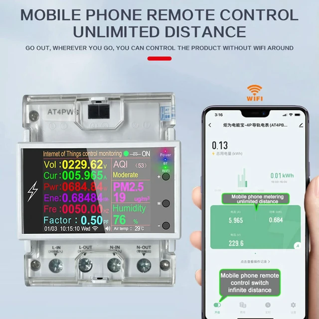 Alt view image 3 of 3 - AT4PW Electricity Meter Remote Control Volt Amp Kwh Frequency Factor Meter Share Management Easy Installation