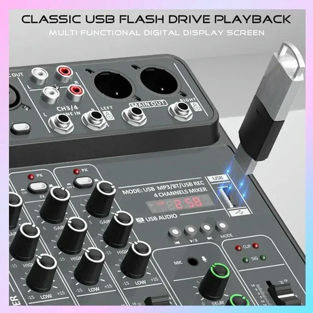 Main image of 4-Way Audio Mixing Console USB Mixing Console Forprofessional Mixing Andrecording Ofaudio