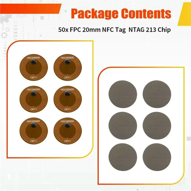 Alt view image 3 of 6 - FPC 20Mm NFC Tags 50PCS 13.56Mhz NTAG 213 Chip Anti-Counterfeiting For Membership Card Making Trackable Traceability