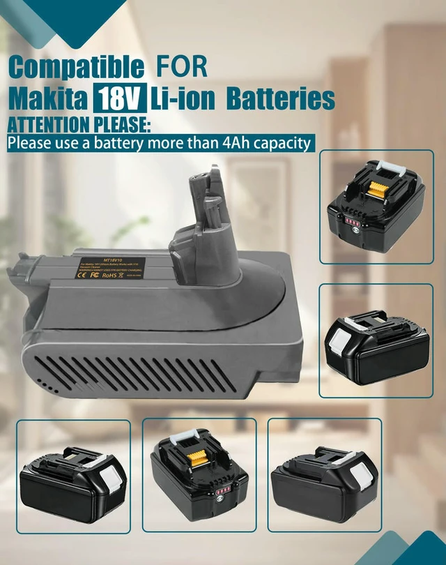 Alt view image 3 of 4 - MT18V10 Adapter Converter for Makita 18V Lithium Batteries Converting To for V10 Animal Cyclonic Vacuum Cleaner