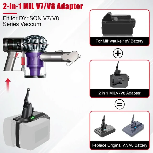 Alt view image 2 of 3 - For Milwauke 18V Li-ion MIL18V7V8 2 in 1 Adapter Converter Compatible with For V7V8 Series Vacuum Cleaners