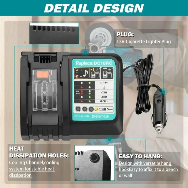 Alt view image 3 of 3 - Car Charger 3A Charger Fast-Charging Station with Cigarette Lighter Plug for Makita 14.418V Lithium Batteries