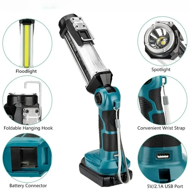 Alt view image 2 of 6 - Camping Light 35W Outdoor Flashlight LED Work Light for Makita 18V Li-Ion Batteries for Auto Repair Workplace Lighting