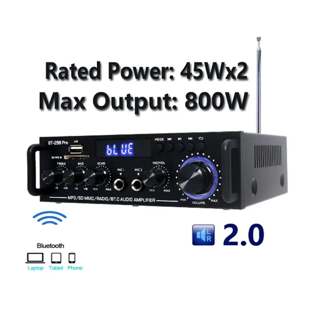 Alt view image 3 of 3 - Amplifier Bt 298 Pro Home Theater Amplifier Karaoke Dual Channel Stereo Bluetooth 5.0 Maximum 800W Upgrade EU Plug Dura