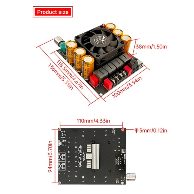 Alt view image 3 of 6 - DC 18-50V ZK-6002 Pure Post Amplifier Board 2.0 Stereo With High And Low Frequency Modulation 600W+600W Amplifier Chip TPA3255
