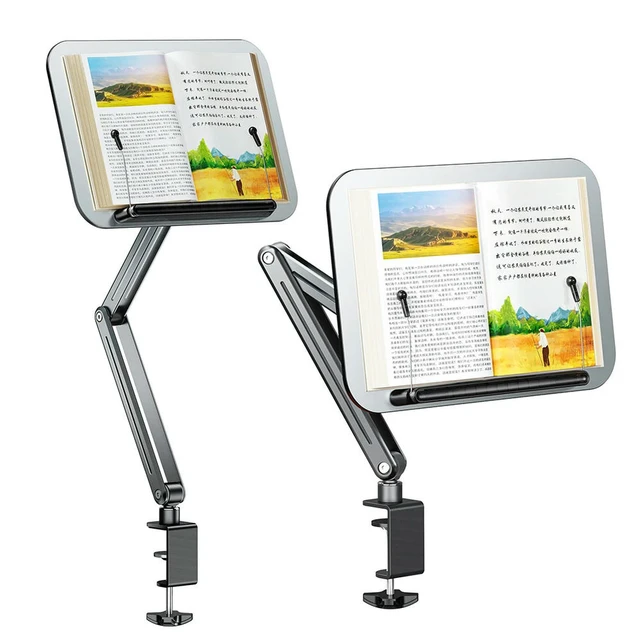 Alt view image 3 of 6 - Desk Clamp Book Stand for Reading Adjustable Cookbook Stand Reading Book Bracket for Laptop Recipe Textbook