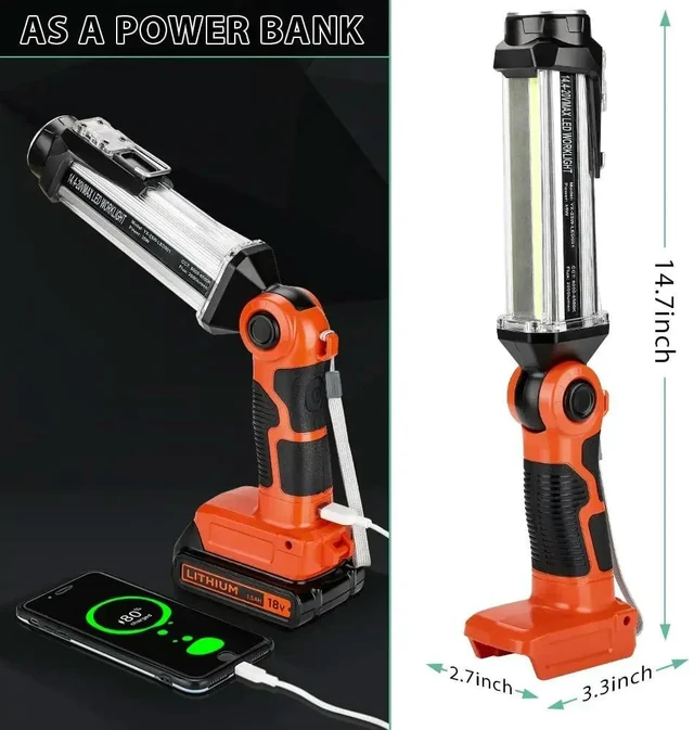 Alt view image 2 of 6 - Outdoor Flashlight Camping Light Rechargeable LED Work Light for Black & Decker 20V Li-Ion with Hook