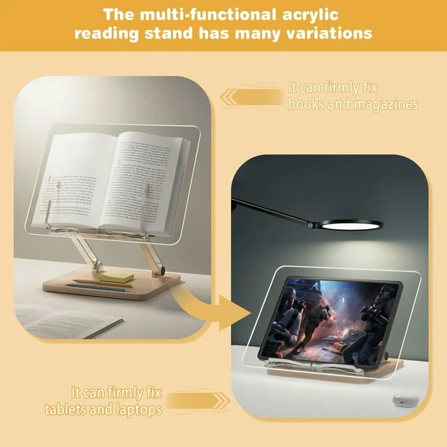 Alt view image 2 of 6 - Adjustable Book Holder Hands-Free Desktop Document Support Multi-Functional for Cookbook Recipe Magazines Tablets Laptops