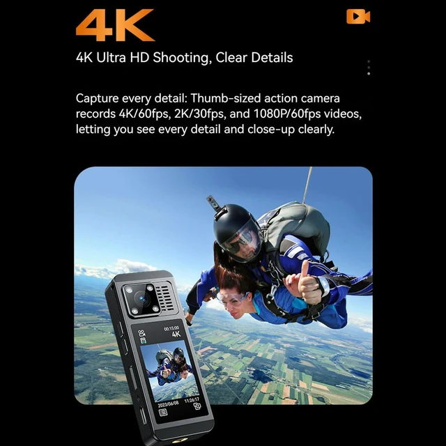 Alt view image 2 of 6 - 4K Wearable Video Recorder 130 Degree Wide Angle Mini Body Camera with Back Clip for Running Cycling Hiking Outdoor Adventures