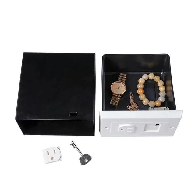Alt view image 2 of 3 - Imitation Double US Plug Wall Safe Security Stash Box For Jewelry, Valuables, Cash