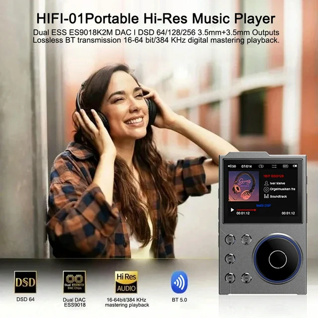 Alt view image 2 of 5 - HiFi MP3 Player Audio Player Bluetooth-Compatible 5.3 HiFi Lossless Audio Player Digital Audio Music Player