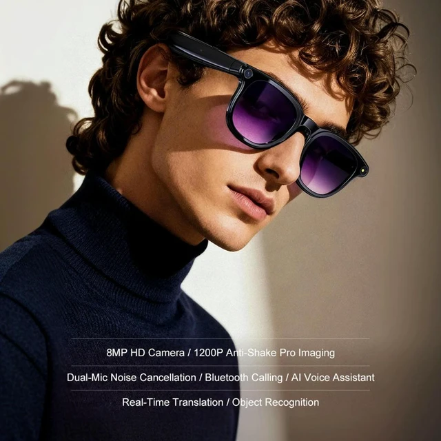 Alt view image 2 of 3 - BT6.0 Ai Glasses with 1200W Anti-Shake Camera ligent Voice Sunglasses Type-C Charging for Business Travel Outdoor Use