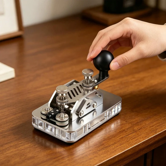 Alt view image 2 of 3 - Morse Mini Code Key Stainless Steel Morse Code Paddle Key Square-Shaped Base Quick-Release for Men Women Inspirational Gifts