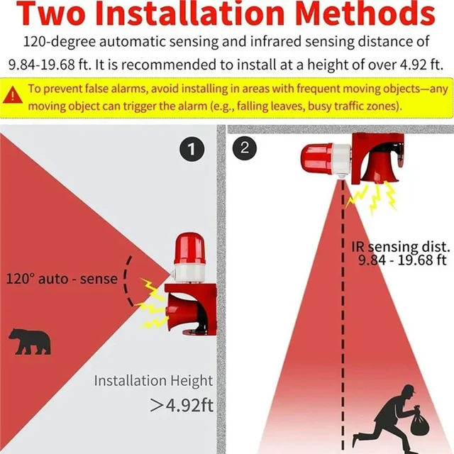 Alt view image 3 of 3 - PIR Human& Animal Detection Motion Sensor Security Alert, 120Db Sound& Red Strobe Light, Outdoor Guard For Home, Yard, Farm