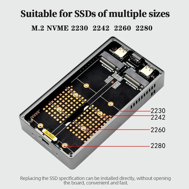 Alt view image 2 of 3 - RAID SSD Disk Type-C USB 3.2 M.2 NVME M2 SSD Case Dual Bay Hard Disk Box Gen 2 20Gbps Hard Drive Enclosure for Desktop Computer