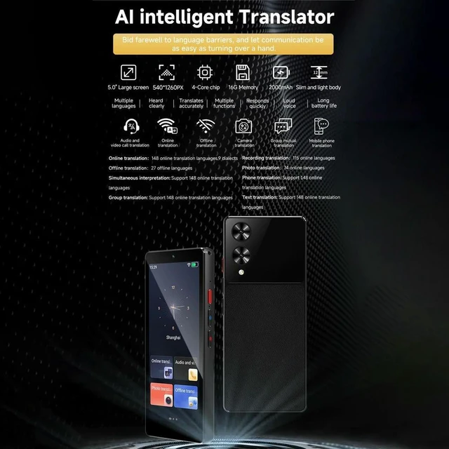 Alt view image 3 of 6 - AI Voice Translator Voice/Text/Photo Online Offline Language Translator Device 5 Inch Touchscreen for Travel Business Learning