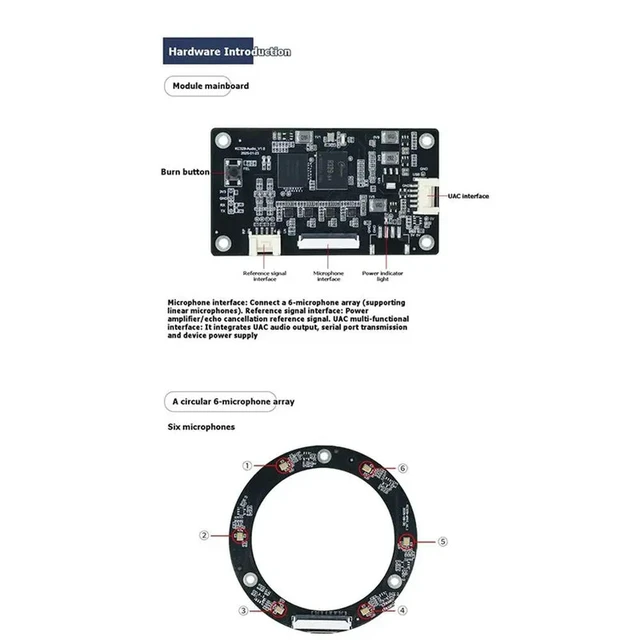 Alt view image 2 of 3 - ROS Linux Compatible For AI Voice Robot 6-Mic Array Far-Field Microphone Module 6M Pickup 360° DOA Echo Cancellation