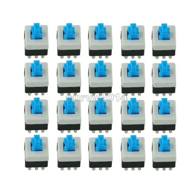 Alt view image 4 of 6 - 10Pcs/Lot 8X8mm Cap Self-locking Type Square Button Switch Blue 100000 Times Service Life