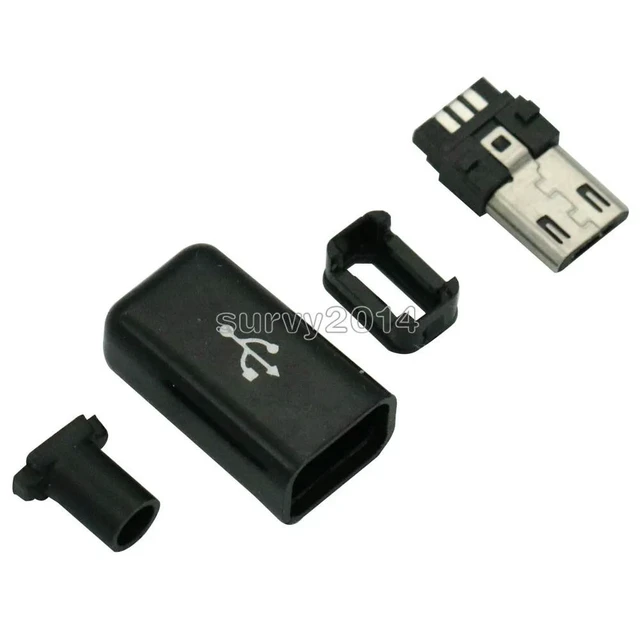 Alt view image 4 of 6 - 5sets Micro USB Male Plug Connectors DIY Kit Male Connector with Covers Black