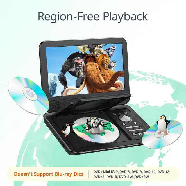Alt view image 3 of 7 - 12.5" Portable DVD Player, 10.5" HD Screen for Car and Kids, 6H | Easy Setup for Kids & Elderly, All-Region Playback, Headphone Jack, AV-IN/AV-OUT, Not Support Blu-ray
