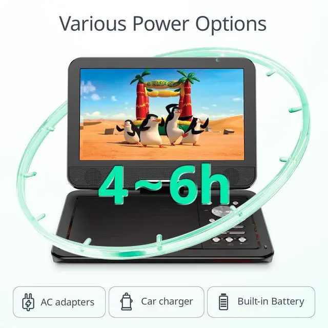 Alt view image 6 of 7 - 12.5" Portable DVD Player, 10.5" HD Screen for Car and Kids, 6H | Easy Setup for Kids & Elderly, All-Region Playback, Headphone Jack, AV-IN/AV-OUT, Not Support Blu-ray
