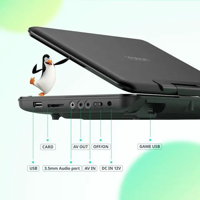 Alt view image 7 of 7 - 12.5" Portable DVD Player, 10.5" HD Screen for Car and Kids, 6H | Easy Setup for Kids & Elderly, All-Region Playback, Headphone Jack, AV-IN/AV-OUT, Not Support Blu-ray
