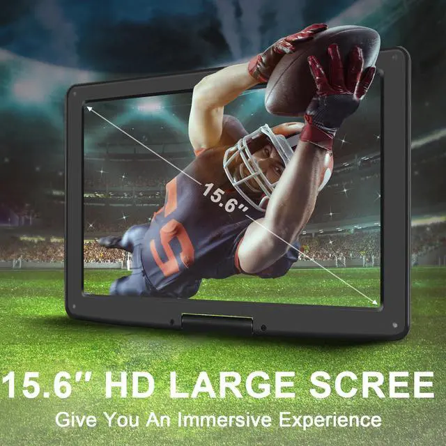 Alt view image 2 of 7 - 17.9" Portable DVD Player with 15.6" Large Screen, 6Hrs Play, Black | SYNC TV/USB/SD Card, DVD Player Portable with Dual Speakers, Last Memory, Play All Discs Format Except Blu-ray