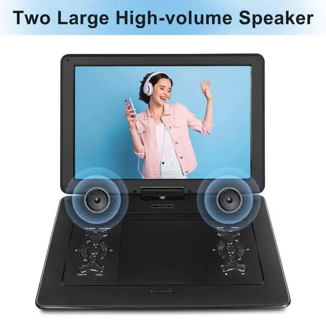 Alt view image 7 of 7 - 17.9" Portable DVD Player with 15.6" Large Screen, 6Hrs Play, Black | SYNC TV/USB/SD Card, DVD Player Portable with Dual Speakers, Last Memory, Play All Discs Format Except Blu-ray