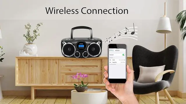Alt view image 3 of 7 - Portable CD Player Bluetooth Stereo Sound, Digital AM FM Radio, MP3 CD Boombox USB SD Playback with Enhanced Bass, Aux in, Headphone Jack, CD-R/CD-RW Compatible, LCD Backlit Display, Black