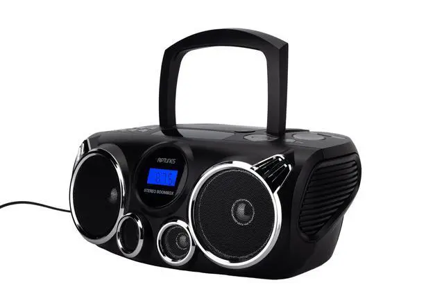 Alt view image 7 of 7 - Portable CD Player Bluetooth Stereo Sound, Digital AM FM Radio, MP3 CD Boombox USB SD Playback with Enhanced Bass, Aux in, Headphone Jack, CD-R/CD-RW Compatible, LCD Backlit Display, Black