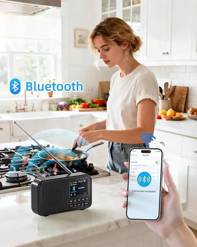 Alt view image 5 of 7 - FM Radio, Portable Radio with Bluetooth & NOAA Weather Alert | Auto Scan, 40 Presets, 8W Sound, 2.4" Color Display, USB-C Charging, microSD Playback, Dual Alarms, Sleep Timer, 6 EQ Modes