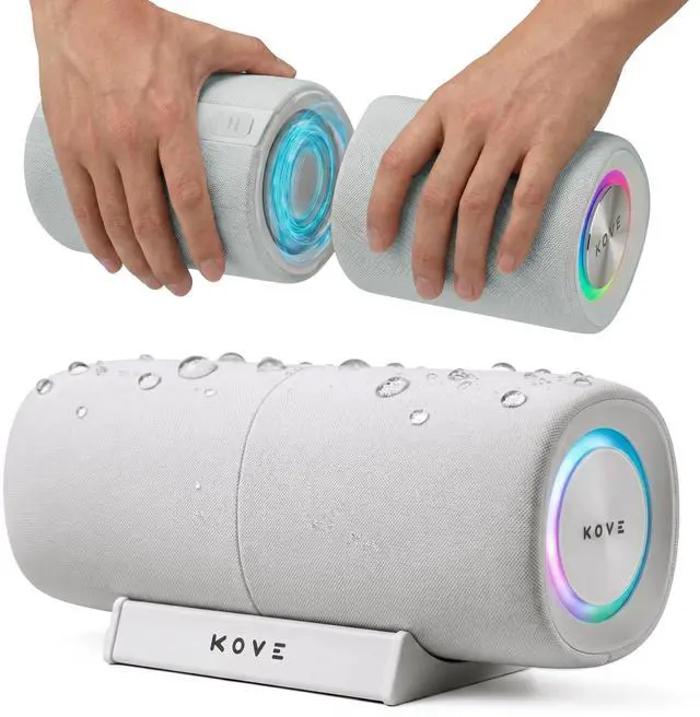 Main image of KASITA Split Bluetooth Speaker System, 70W Surround Sound (Concrete) | Dual Detachable Speakers, 360 Surround or True Stereo - Sync Up to 100 Units, 9H Playtime, IPX6 Water Resistant, LED Lights